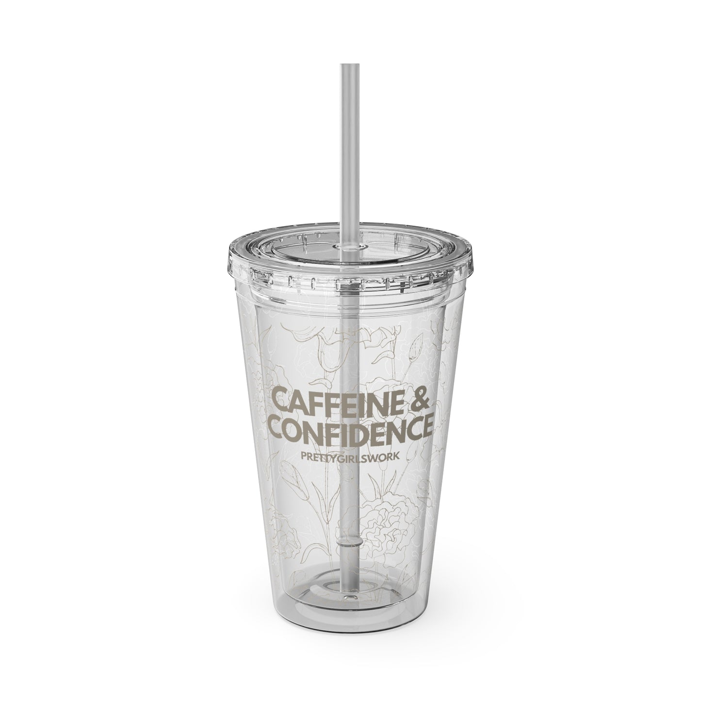 CAFFEINE & CONFIDENCE tumbler with straw, 16oz
